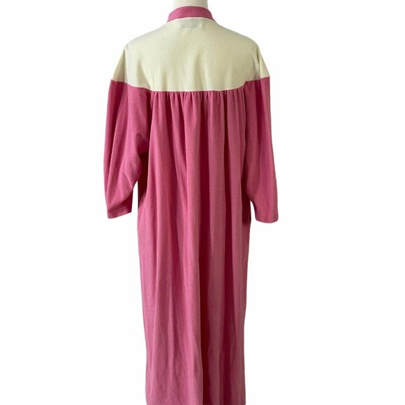Vanity Fair Pink Robe Size L Zipper Front Fleece Floral Embroidery Vintage 1980s - Picture 7 of 9